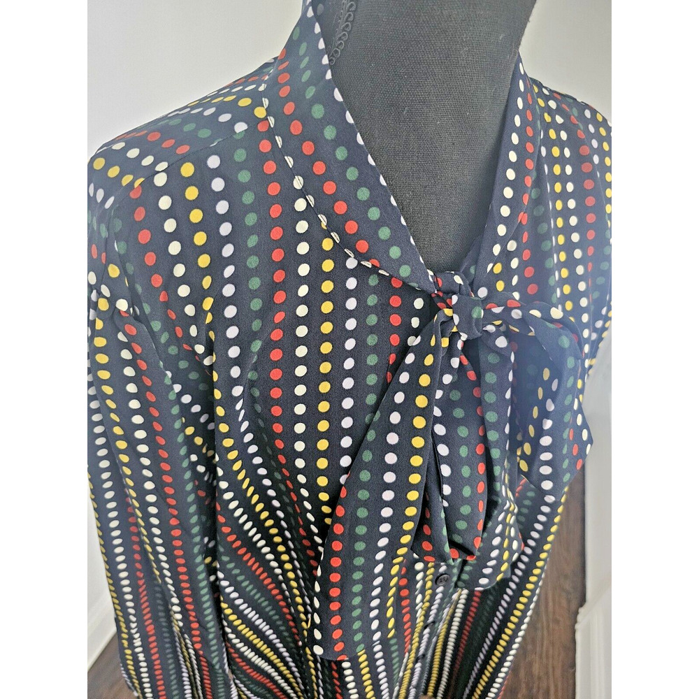 Eloquii Blouse Women Plus Size 26 Polka Dot Tie Front Button Up Polyester NWT